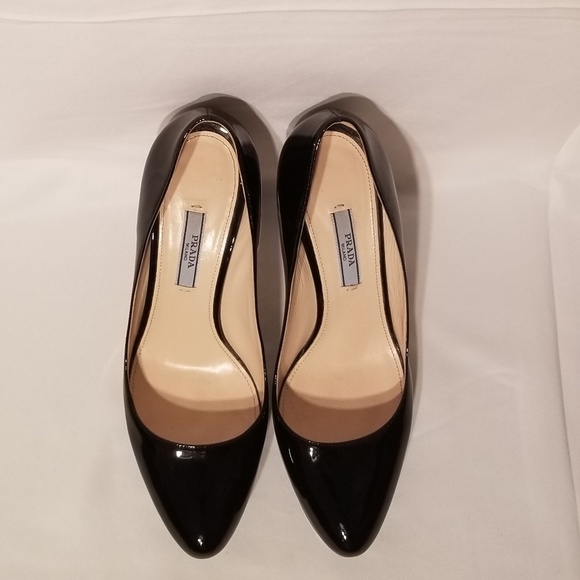 Prada Shoes - Prada Black Patent Leather Heels Pumps Size  37.5